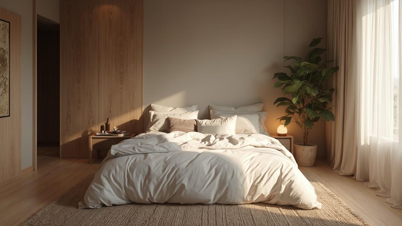 Une chambre chaleureuse avec un lit douillet et des plantes vertes