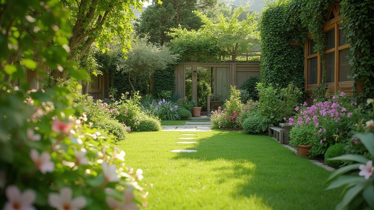 Allée de pierres dans un jardin luxuriant et fleuri