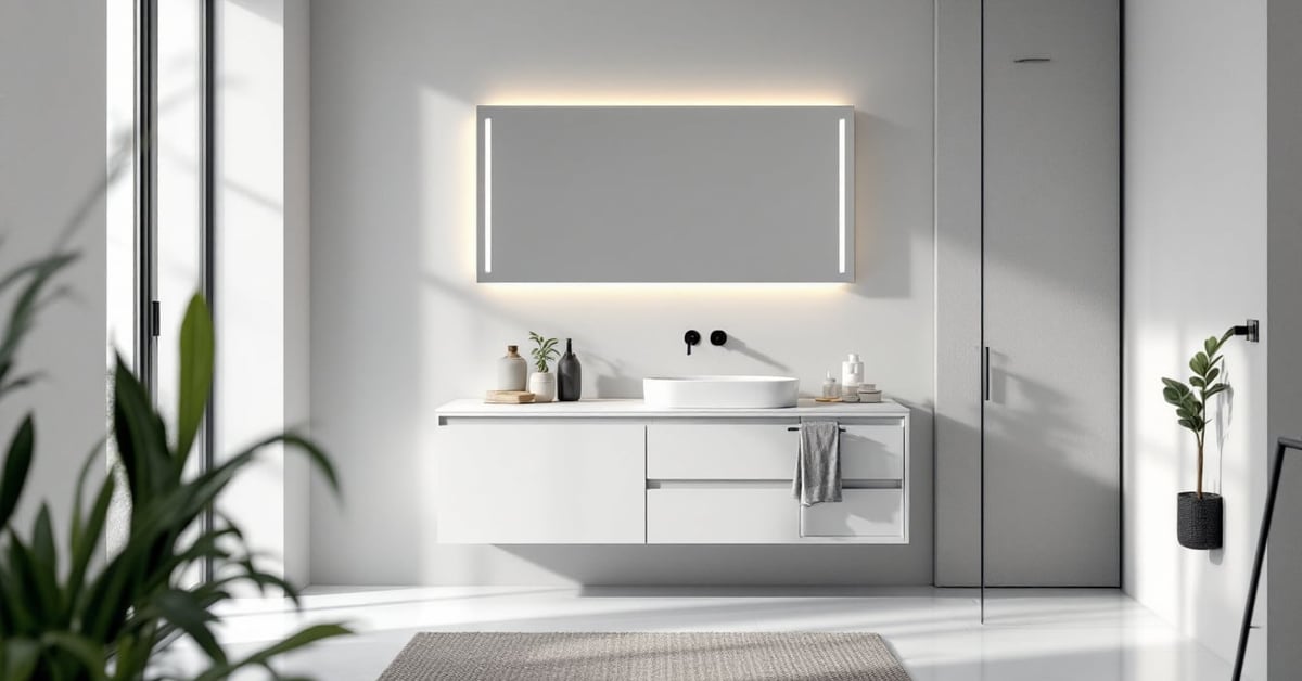 Meubles de salle de bain IKEA modernes avec vasque et rangements épurés dans un intérieur contemporain
