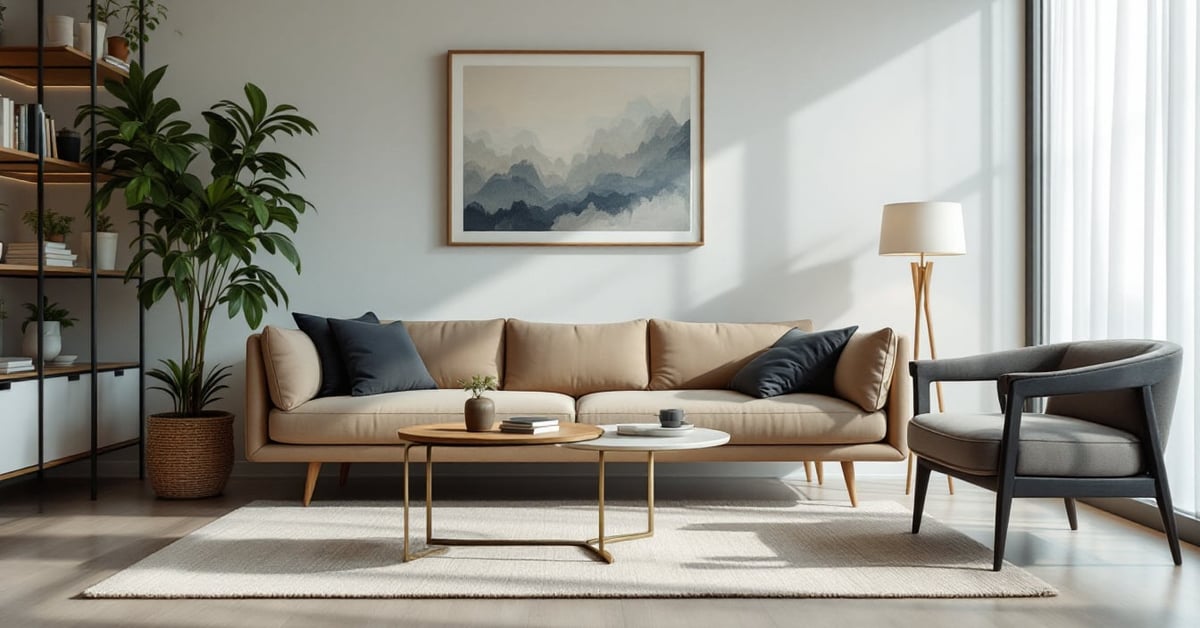Salon moderne épuré avec mobilier contemporain, tons neutres et décoration minimaliste – deco salon moderne