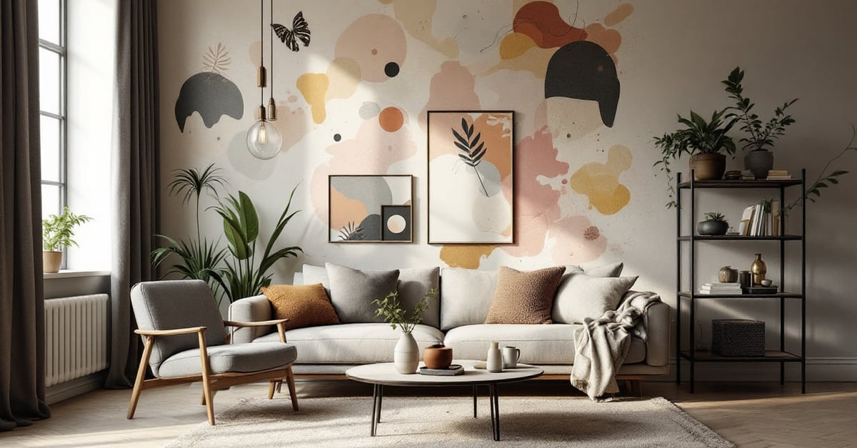Décoration murale salon tendance avec compositions artistiques modernes et mises en scène élégantes