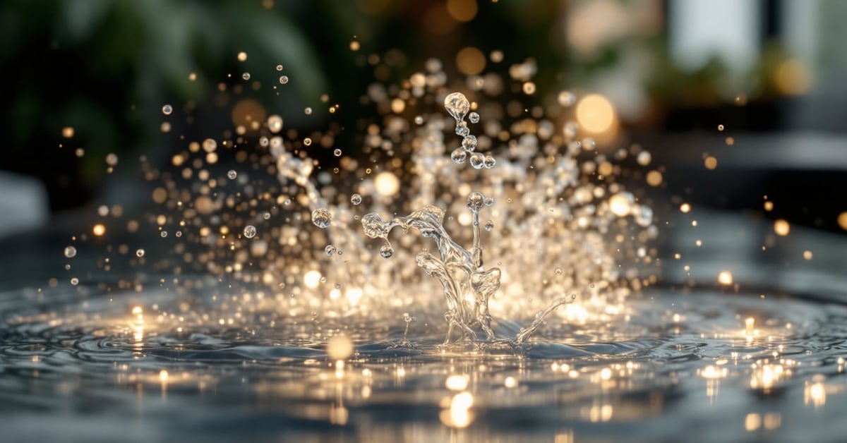 Fontaine décoration intérieur moderne posée dans un salon contemporain en lumière naturelle