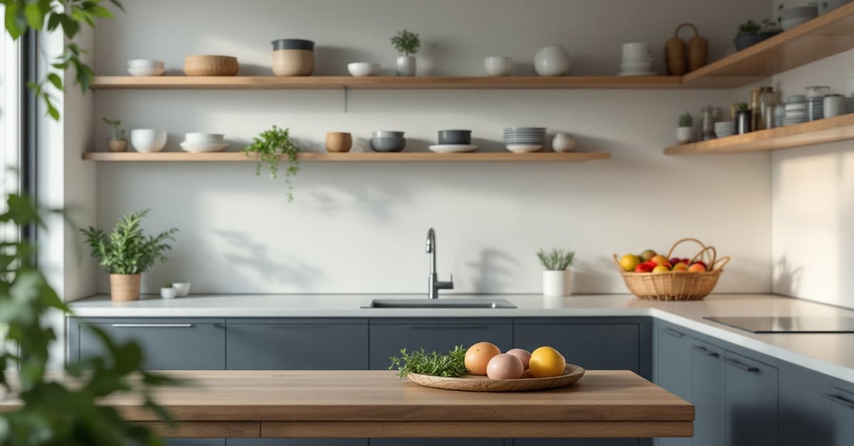 Idées déco cuisine moderne avec matériaux naturels et design épuré en lumière naturelle